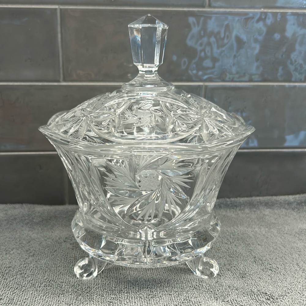 Vintage Pinwheel Crystal Footed Candy Dish